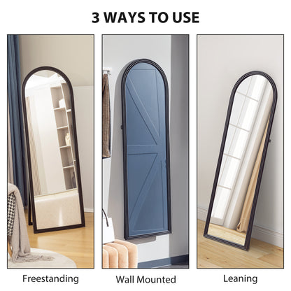 64" x 21" Full Length Mirror, Free Standing, Leaning or Wall, Arched Full Body Mirror, Brown Wood Grain