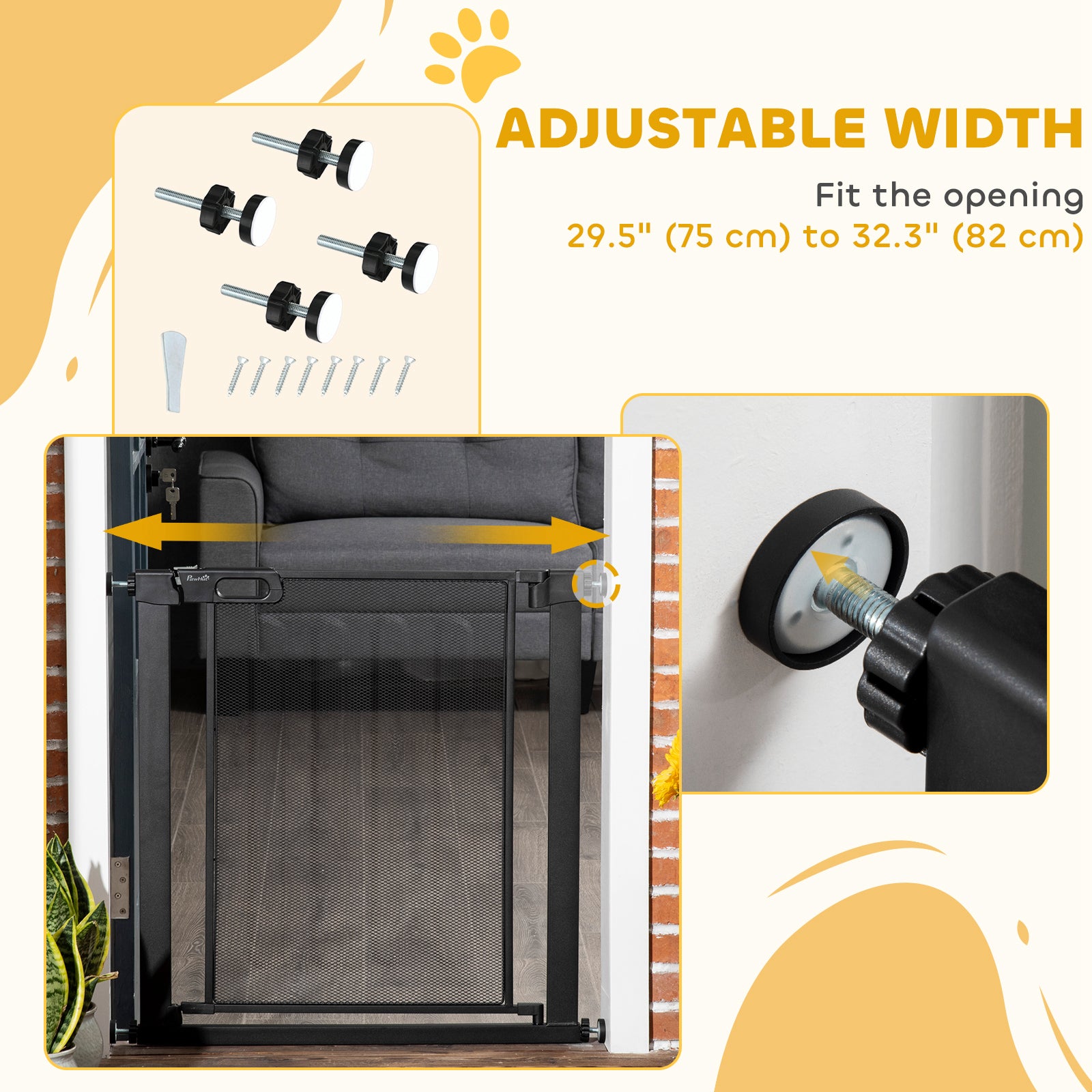 29.5"-32.3" Metal Pet Gate, w/ Auto Closing Door, Double Locking, Dog Gate for Doorways, Stairs, Hallways, Indoor/Outdoor, Black