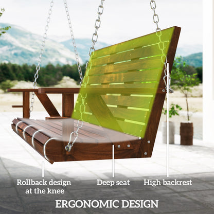 3-Seater Swing Bench, Wooden Porch Swing with Cupholders, Hanging Chains for Patio Garden, Carbonized