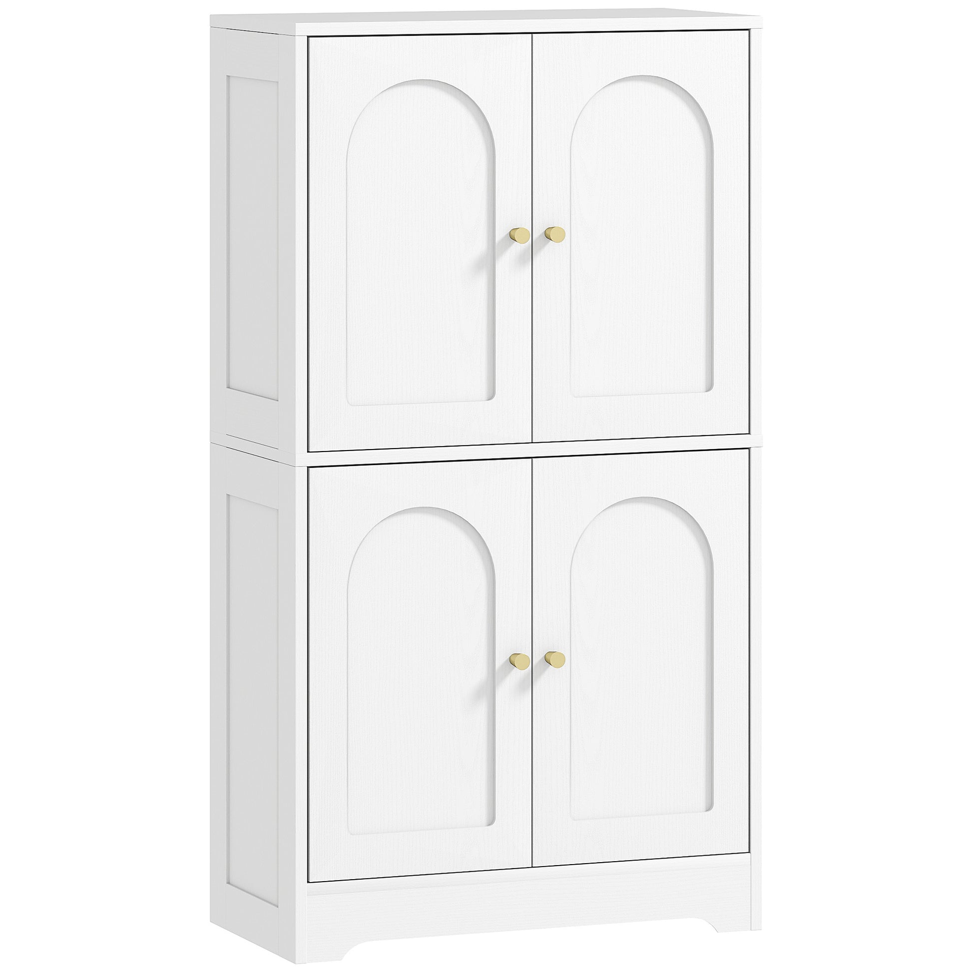 43" Kitchen Pantry Cabinet, Freestanding Modern Storage Cabinet with 4 Arched Doors and 2 Adjustable Shelves, White