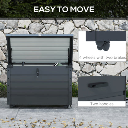 78 Gallon Garden Storage Box, Waterproof Outdoor Storage Container with Wheels and Handles, Dark Grey