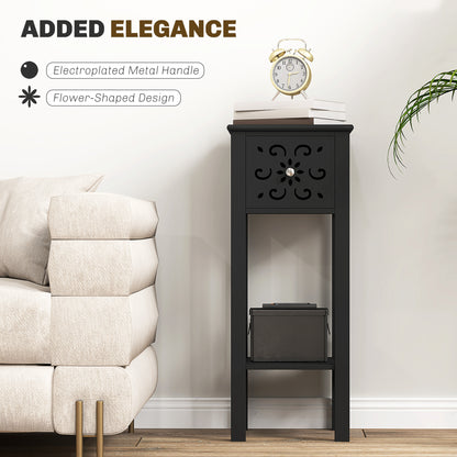 Nightstand Set of 2 with Drawer and Open Storage Shelf Black