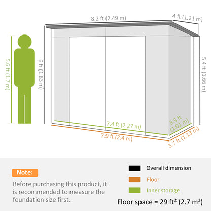 8 x 4FT Galvanized Garden Storage Shed, Metal Outdoor Shed with Double Doors and 2 Vents, Oak