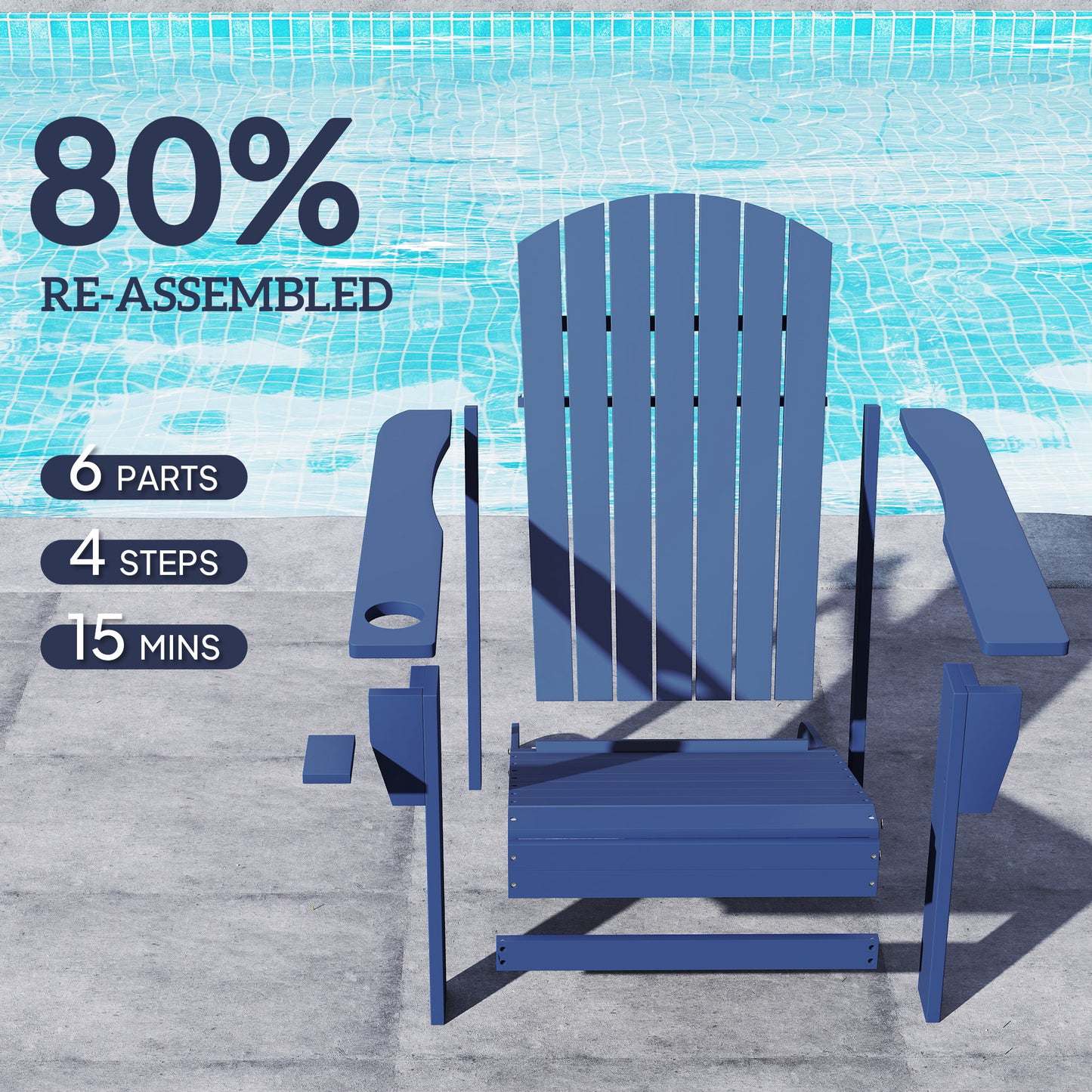 Classic Adirondack Chair, Muskoka Chairs, Garden Deck Chair with Cup Holder for Patio, Indoor, Backyard, Navy Blue