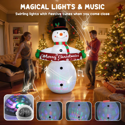 7FT Christmas Inflatables Snowman with Motion-Activated Music and Projector LED Light, Blow Up Inflatable Decoration