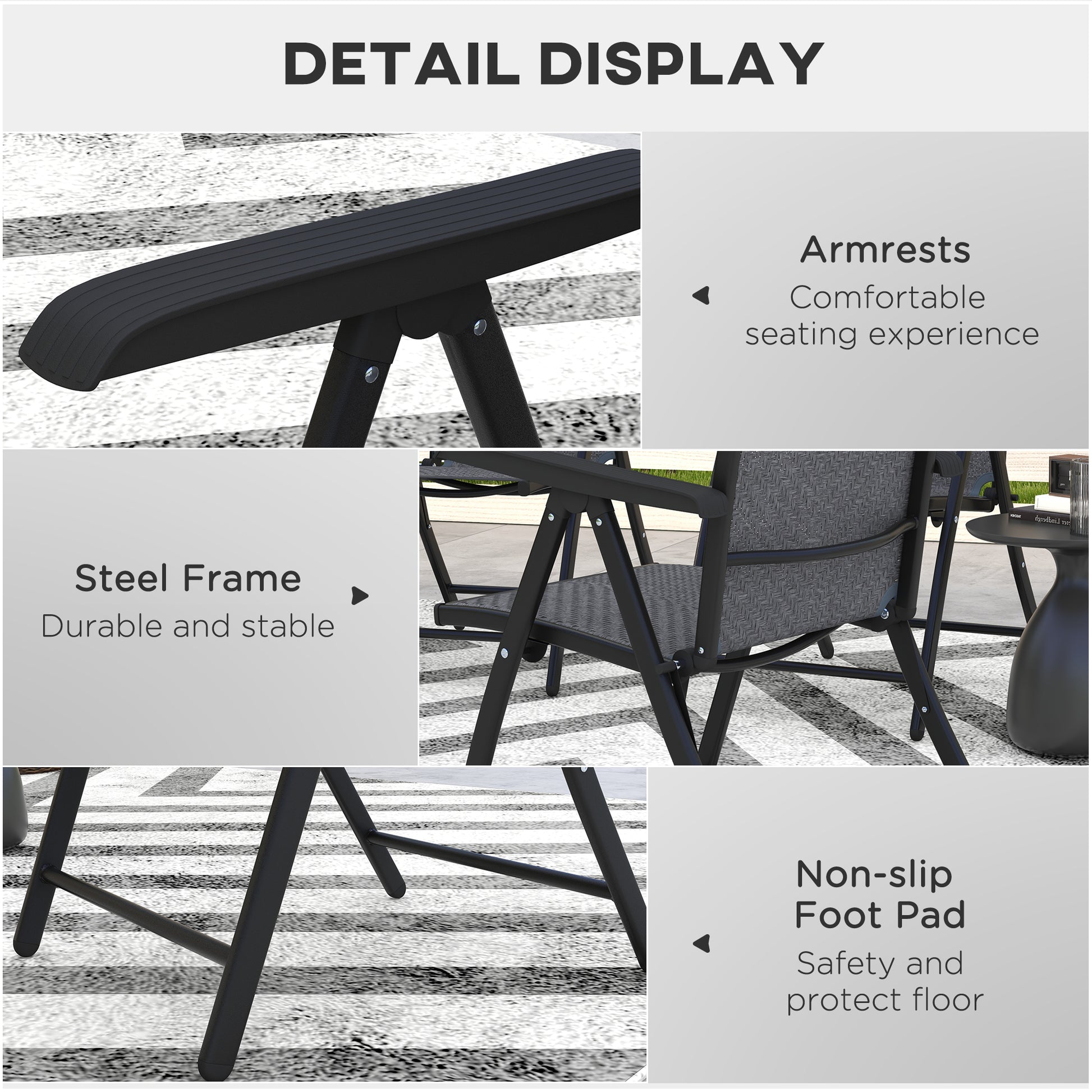 2PCs Outdoor Wicker Folding Chairs with Adjustable Backrest, Grey