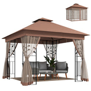 10'x10' Soft-top Steel Patio Gazebo Outdoor Sun Shelter with 2-Tier Polyester Roof, Curtain Sidewalls, Dark Brown