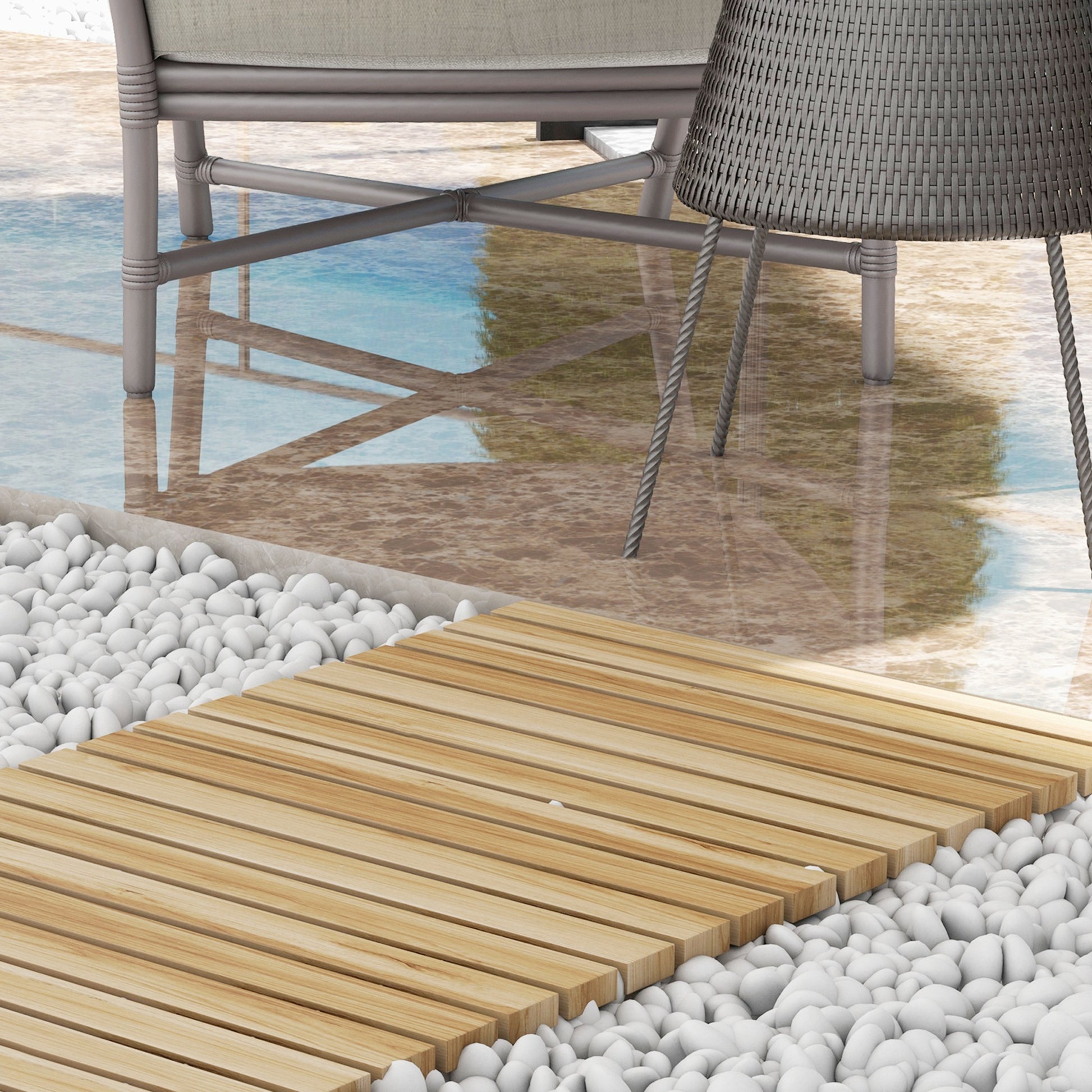 47" Wooden Garden Pathway, Outdoor Roll Out Straight Walkway, Garden Boardwalk for Wedding, Party, Natural Wood Finish