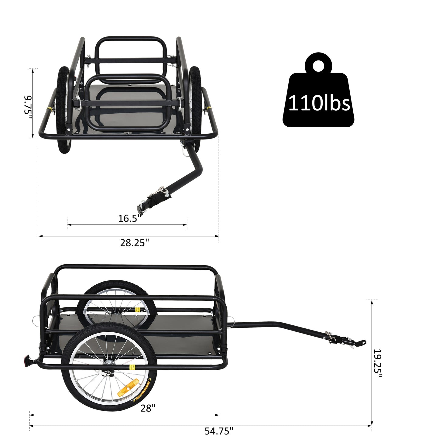 Aosom Folding Bicycle Cargo Trailer Wagon Utility Bike Cart Carrier Garden Patio Tool New