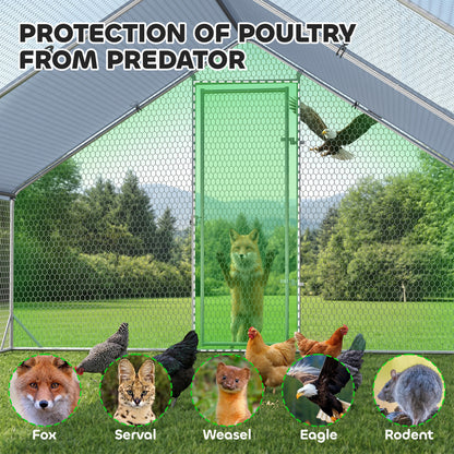 9.8' x 26.2' x 6.6' Chicken Coop Cage, Outdoor Hen House w/Cover & Lockable Door