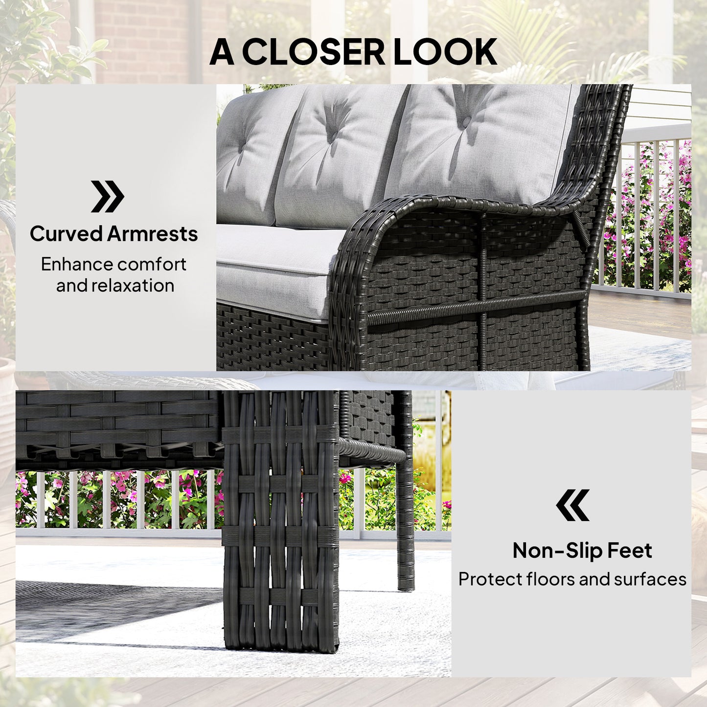 Wicker Patio Sofa with Cushions, 3 Seater Rattan Outdoor Couch for Patio, Garden, Porch, Backyard, Light Grey