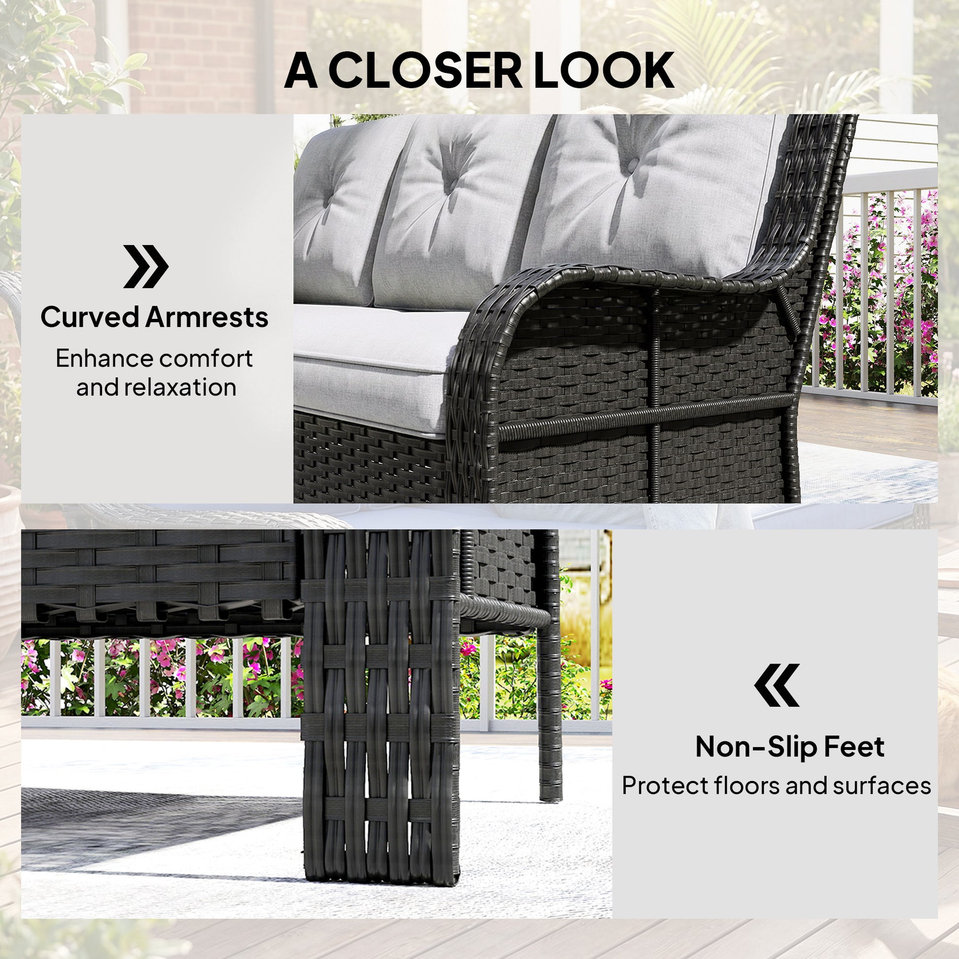 Wicker Patio Sofa with Cushions, 3 Seater Rattan Outdoor Couch for Patio, Garden, Porch, Backyard, Light Grey