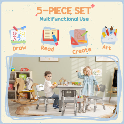 Qaba 5 Pieces Toddler Table and Chair Set, Height Adjustable Activity Table and Chair Set for Nursery Classroom, Grey