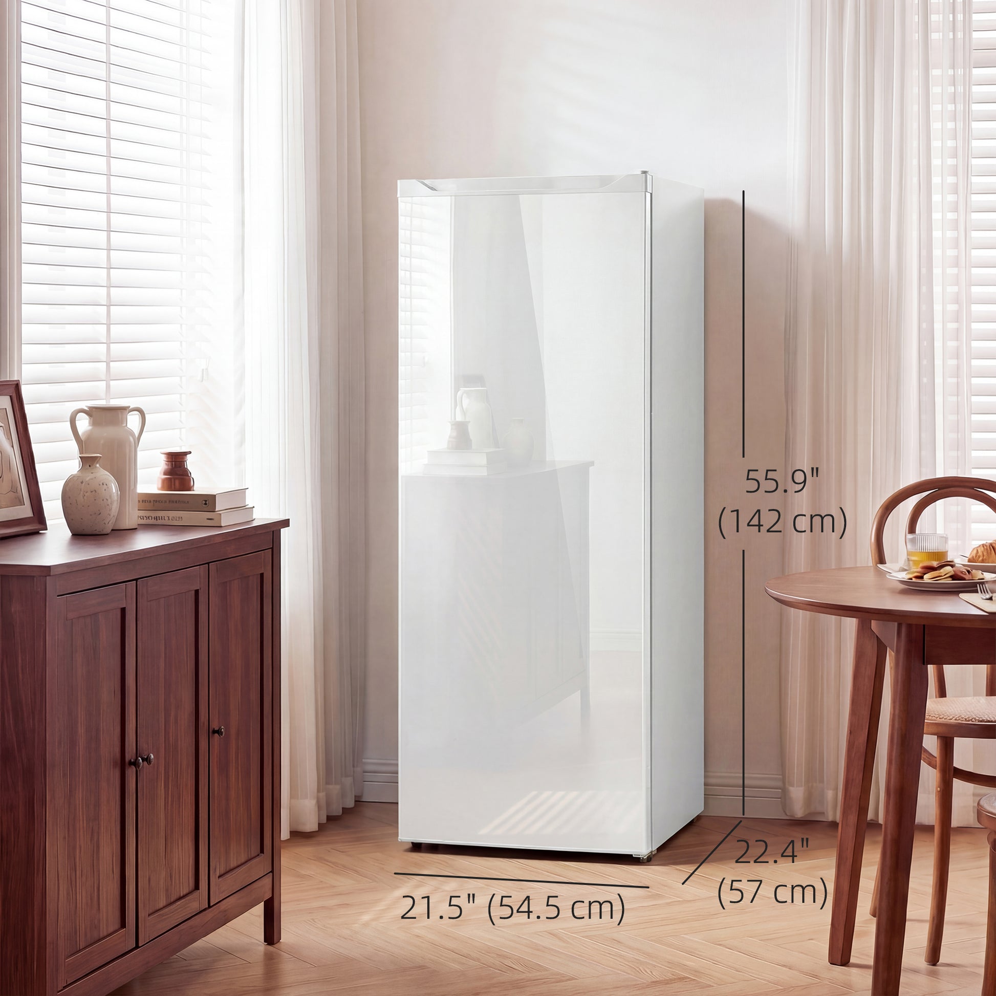 7.0 Cu.Ft Upright Freezer, Compact Stand Up Freezer with 6 Adjustable Shelves, Reversible Door for Home Office, White