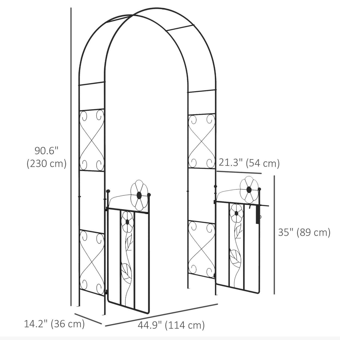7.5FT Metal Garden Arbour with Double Gate, Arch Trellis for Climbing Vine Plants, Outdoor Wedding, Decoration, Black