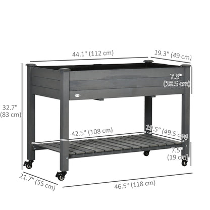 Mobile Raised Garden Bed Elevated Wood Planter Box with Lockable Wheels, Storage Shelf for Herbs Vegetables, Dark Grey