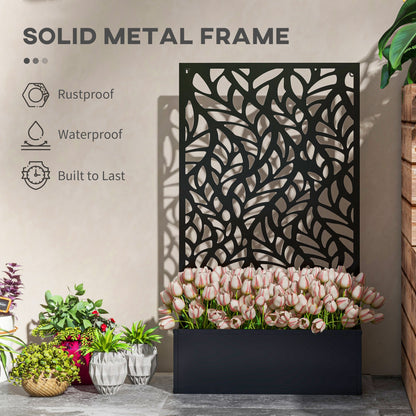 Metal Outdoor Privacy Screen with Raised Graden Bed, Privacy Panel and Planter Box, Wall-Mounted or Freestanding