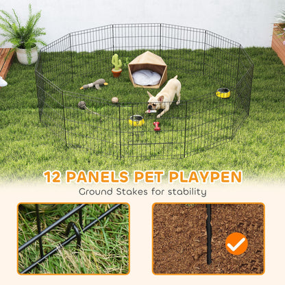 24inch Foldable Metal Exercise Pet Playpen Yard Dog Puppy Kennel Cage 12 Panels