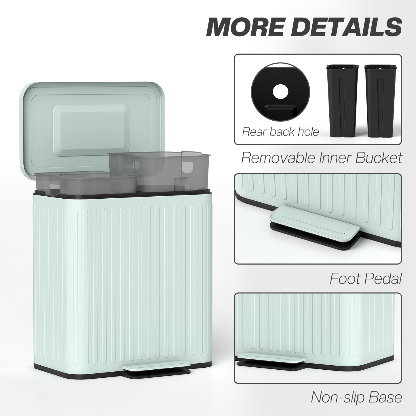 Trash Can, 2 x 5.3 Gallon (2 x 20 L) Garbage Can with Soft-Close Lid, Removable Inner Buckets for Kitchen Home Office