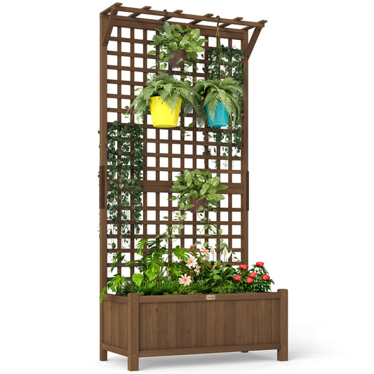 Wood Planter with Trellis for Vine Climbing, Raised Garden Bed, Privacy Screen for Backyard, Patio, Deck, Coffee