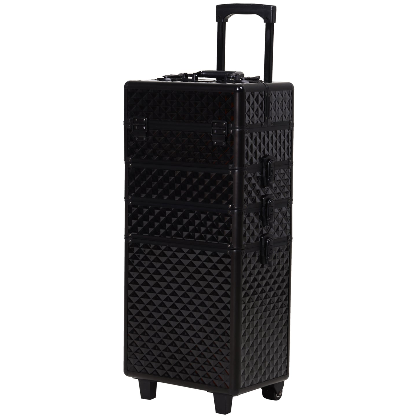 4 in 1 Portable Aluminum Makeup Case Train Cases, Rolling Makeup Case with 2 Wheels, Multiple Compartments and Lift Handle