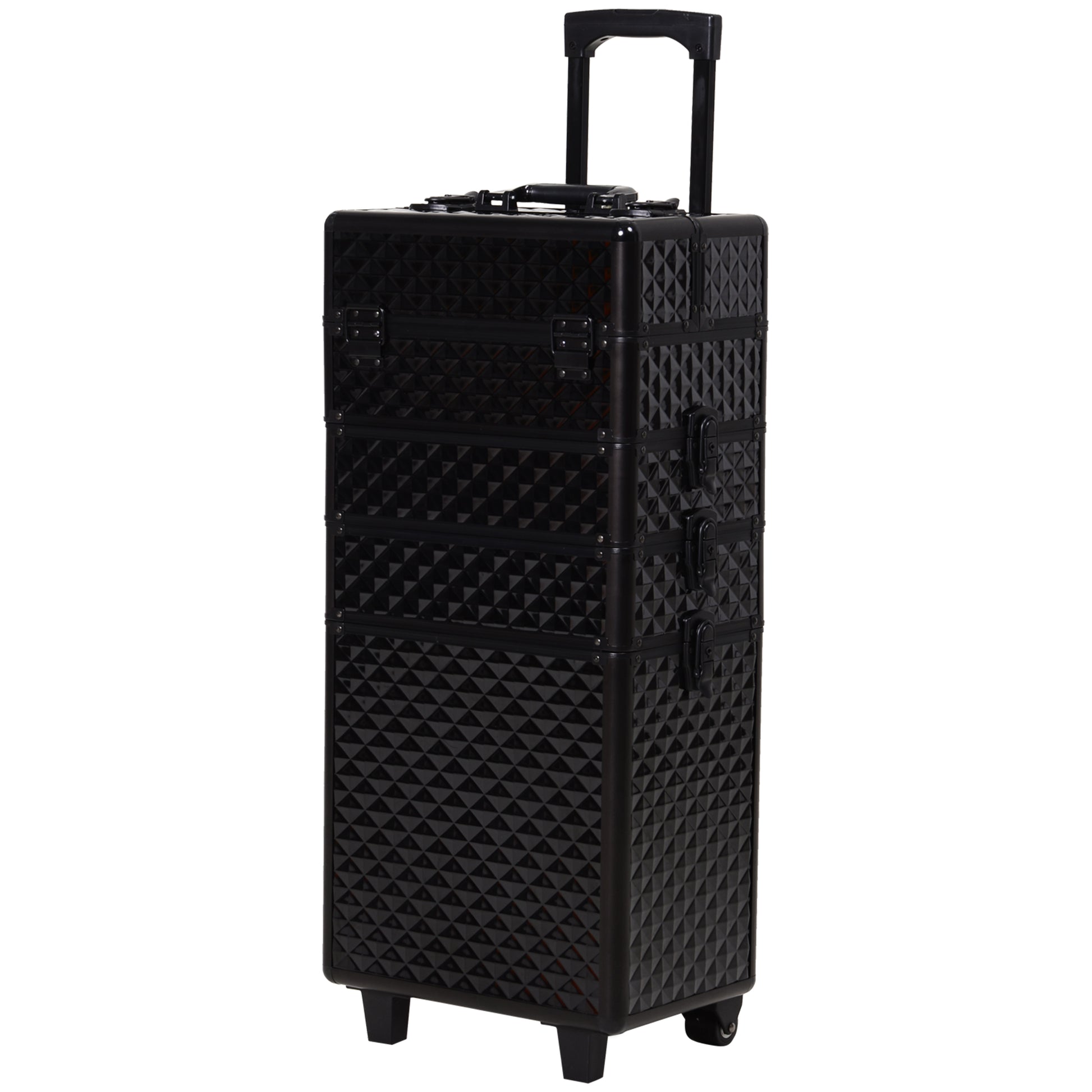 4 in 1 Portable Aluminum Makeup Case Train Cases, Rolling Makeup Case with 2 Wheels, Multiple Compartments and Lift Handle