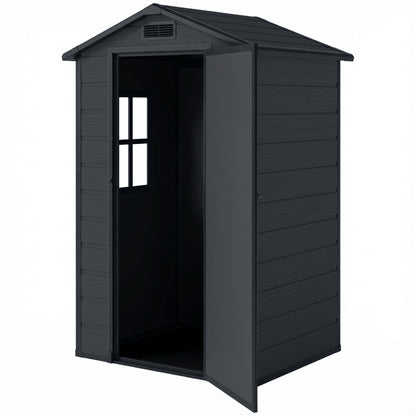4' x 3' Plastic Garden Shed with Floor, Outdoor Small Shed with Lockable Door, Window and Vent, Dark Grey