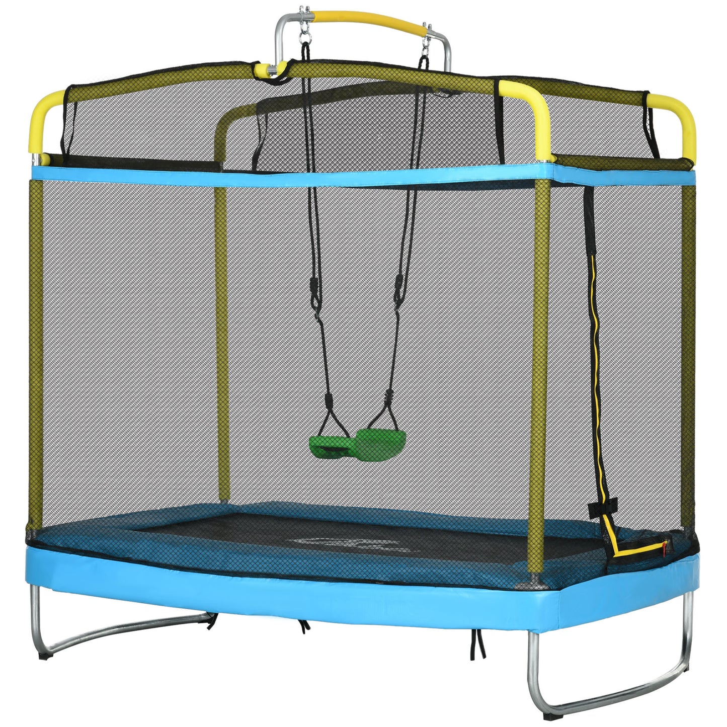 Qaba 6.9FT Kids Trampoline with Safety Net, Gymnastics Bar, Swing, Toddler Trampoline for 3-6 Years Old Indoor/Outdoor