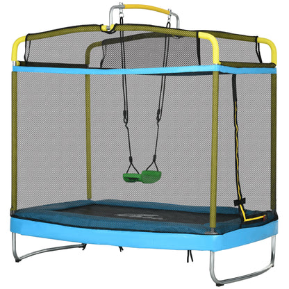 Qaba 6.9FT Kids Trampoline with Safety Net, Gymnastics Bar, Swing, Toddler Trampoline for 3-6 Years Old Indoor/Outdoor