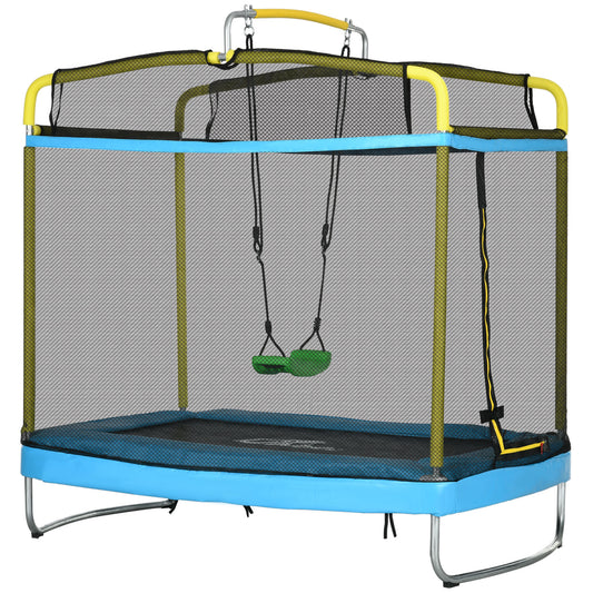 Qaba 6.9FT Kids Trampoline with Safety Net, Gymnastics Bar, Swing, Toddler Trampoline for 3-6 Years Old Indoor/Outdoor