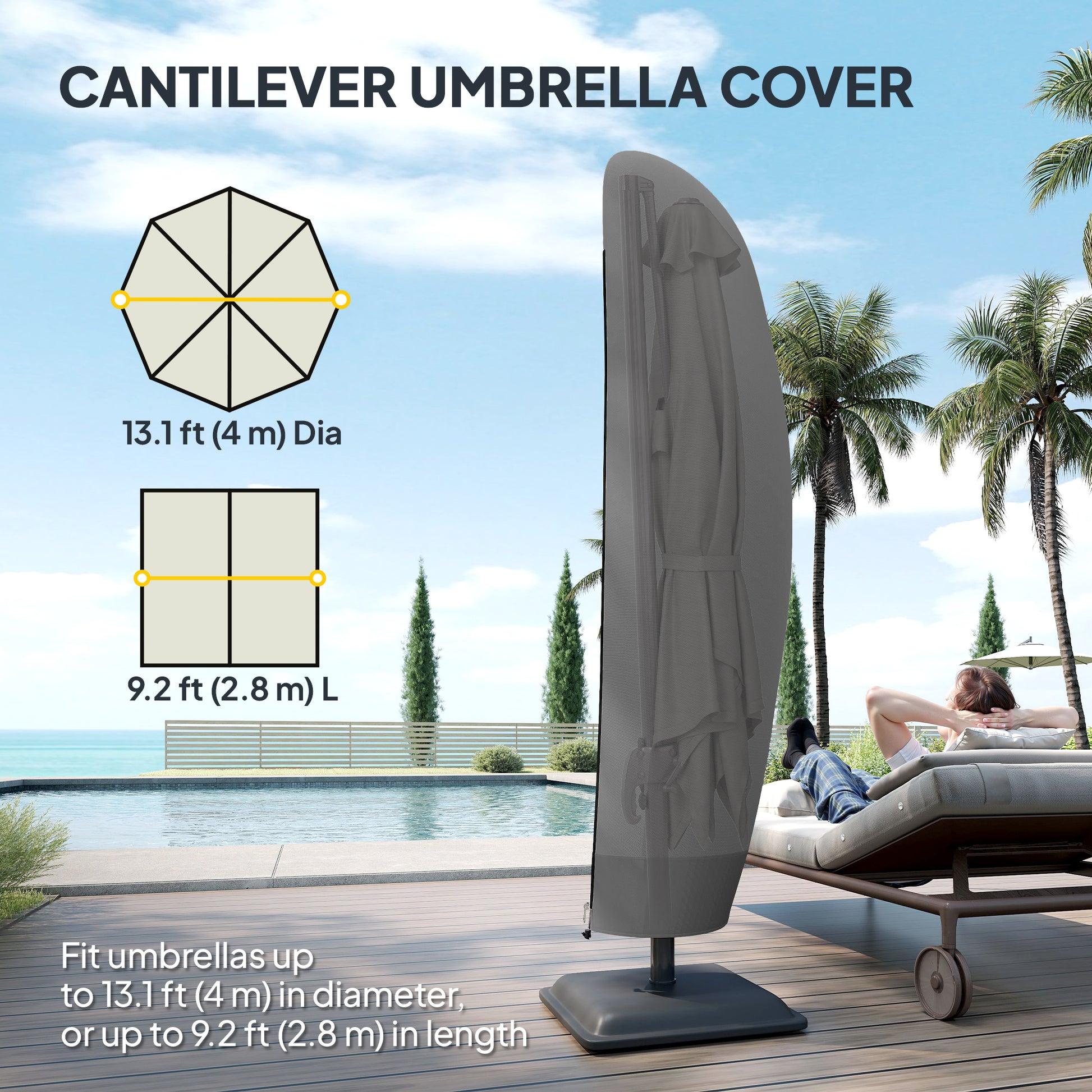 87-Inch Patio Umbrella Cover for for 10ft to 13ft Outdoor Offset Umbrella, Black