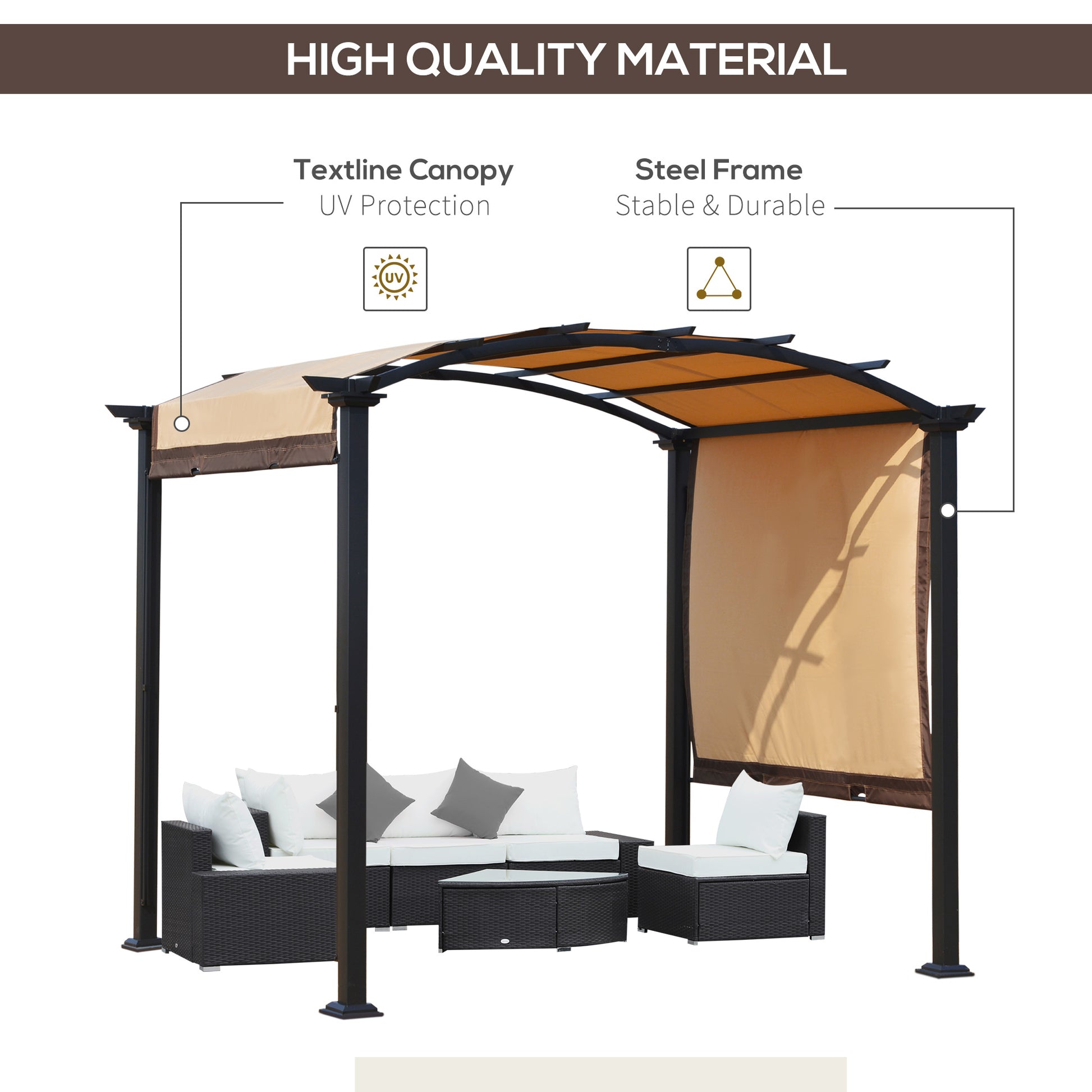 10' x 8' Outdoor Retractable Canopy Pergola Steel Frame Patio Pergola Shelter Sun Shade with Arc Roof, Beige