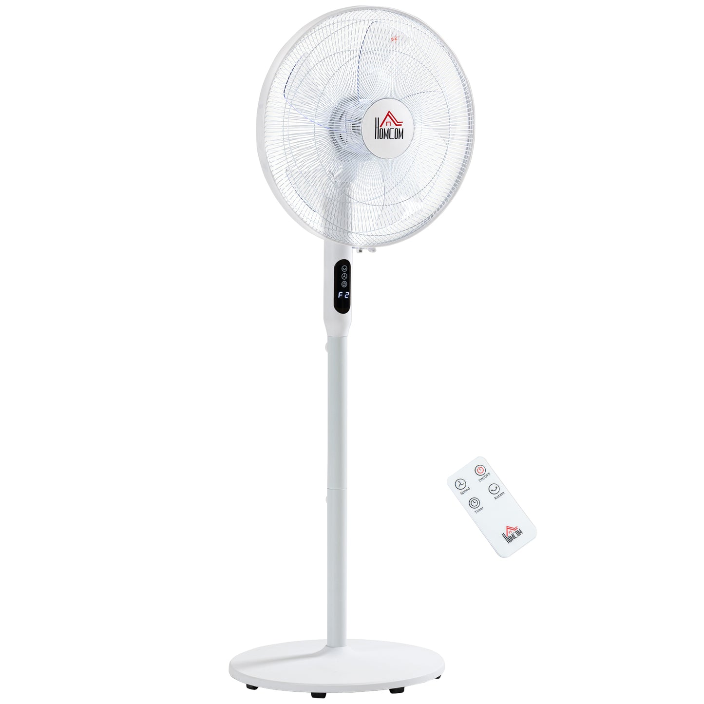 Floor Standing Fan with Remote Control, Oscillating, LED Screen, Stand Up Cooling Fan, Tall Pedestal Electric Fan for Home Bedroom, White