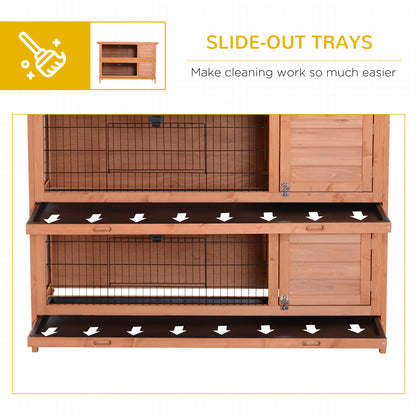 54"L 2-Story Large Rabbit Hutch Bunny Cage Wooden Pet House Small Animal Habitat with Lockable Doors, No Leak Tray and Waterproof Roof for Outdoor/Indoor Orange