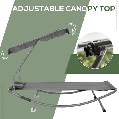 Double Patio Lounger with Adjustable Canopy, Outdoor Daybed Hammock Lounger with Headrest Pillows, Two Moving Wheels for Poolside, Garden, Grey
