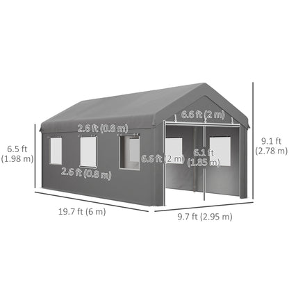 10' x 20' Carport, Heavy Duty Portable Garage with 6 Mesh Windows and 2 Doors, Light Grey