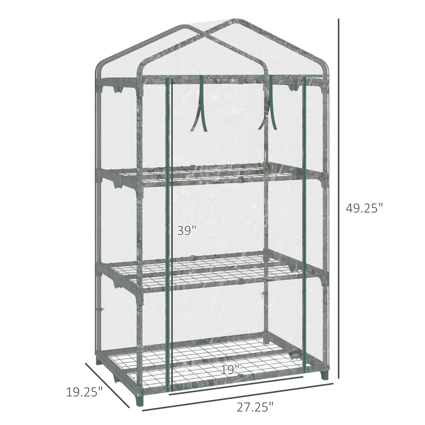 3 Tier Mini Greenhouse, Portable Outdoor Flower Stand with Shelf Clips, Indoor Greenhouse with Plastic Cover and Steel Frame, Transparent, 27" x 19" x 49"