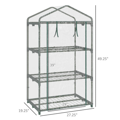 3 Tier Mini Greenhouse, Portable Outdoor Flower Stand with Shelf Clips, Indoor Greenhouse with Plastic Cover and Steel Frame, Transparent, 27" x 19" x 49"