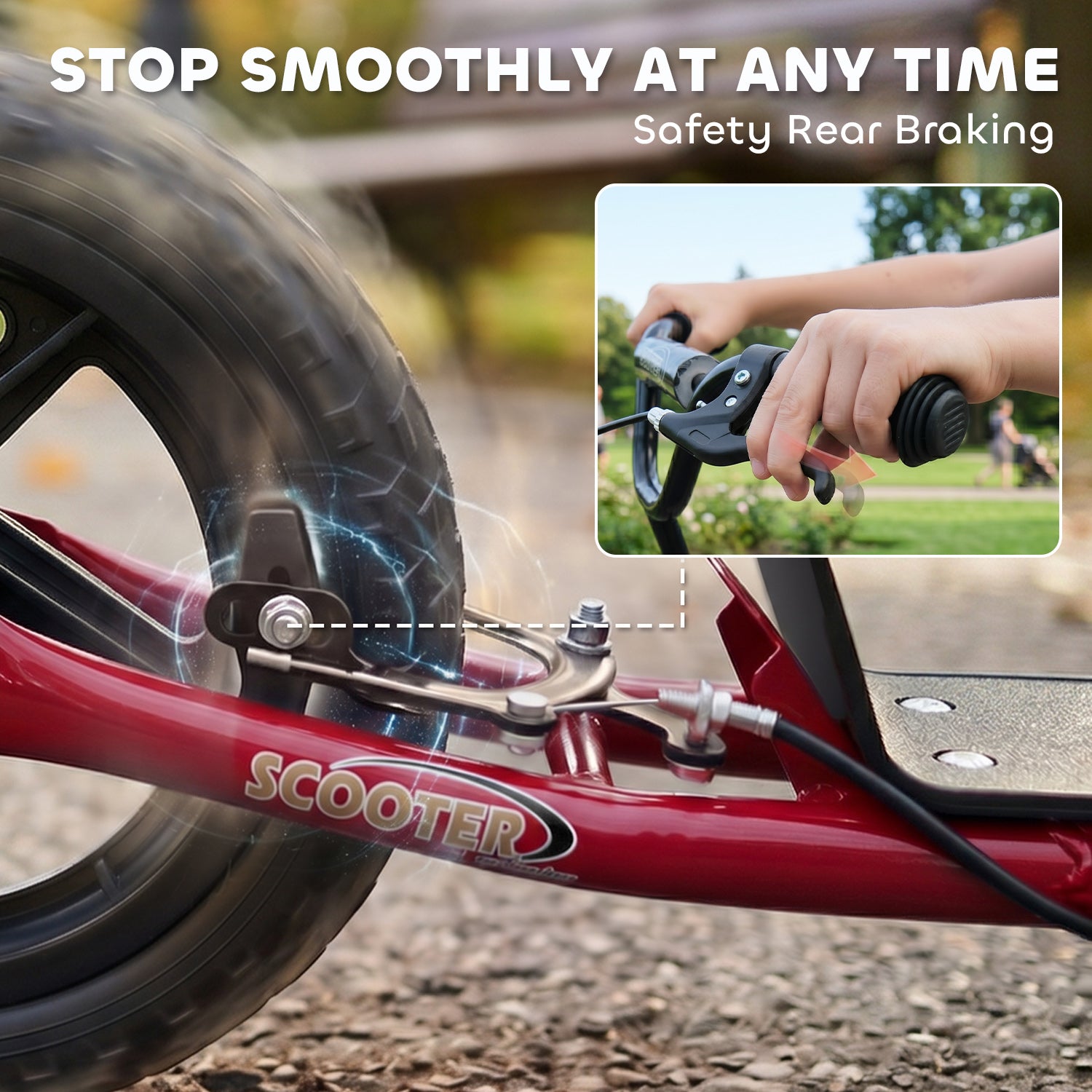 Kids Scooter with 12" EVA Big Tires, Street Bike Bicycle for Teens with Adjustable Height Handle for 5-12 Year Old, Red
