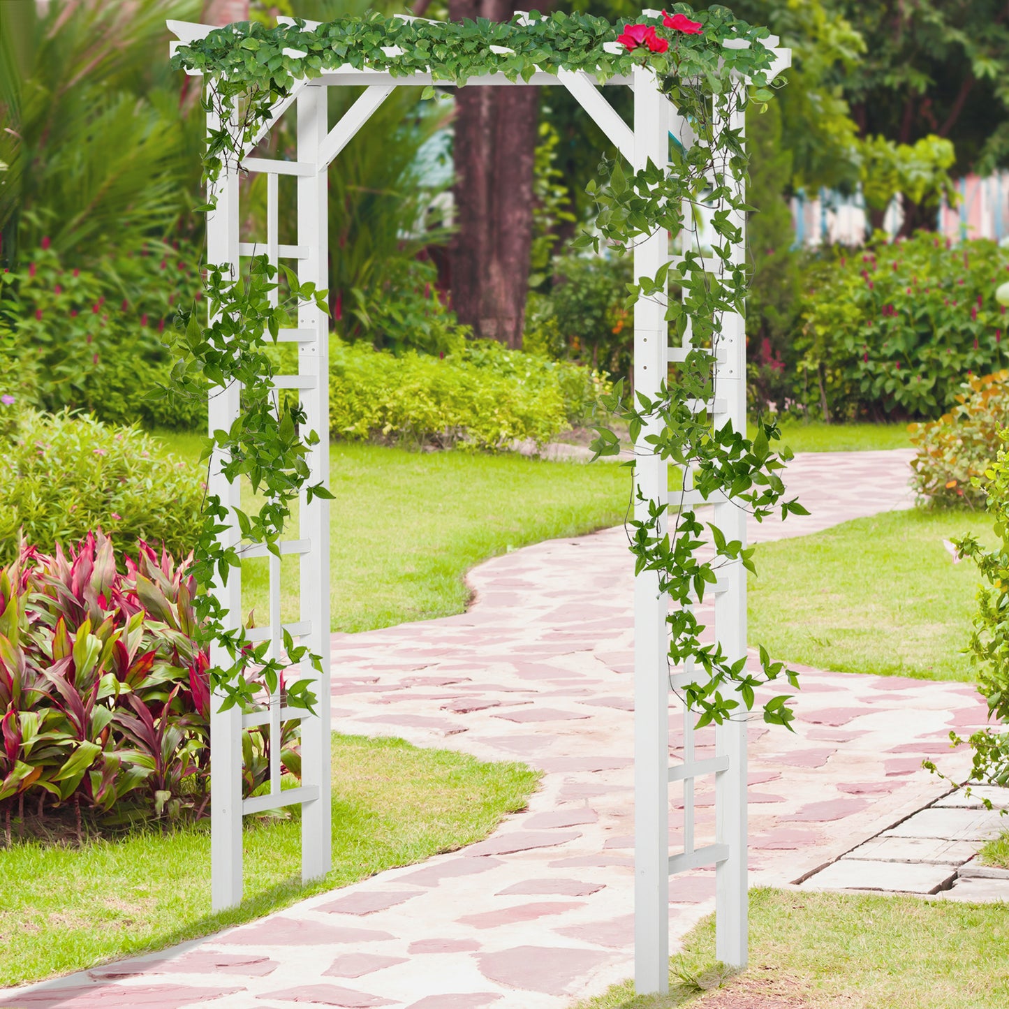85" Wooden Garden Arbour for Wedding and Ceremony, Outdoor Garden Arch Trellis for Climbing Vines - White