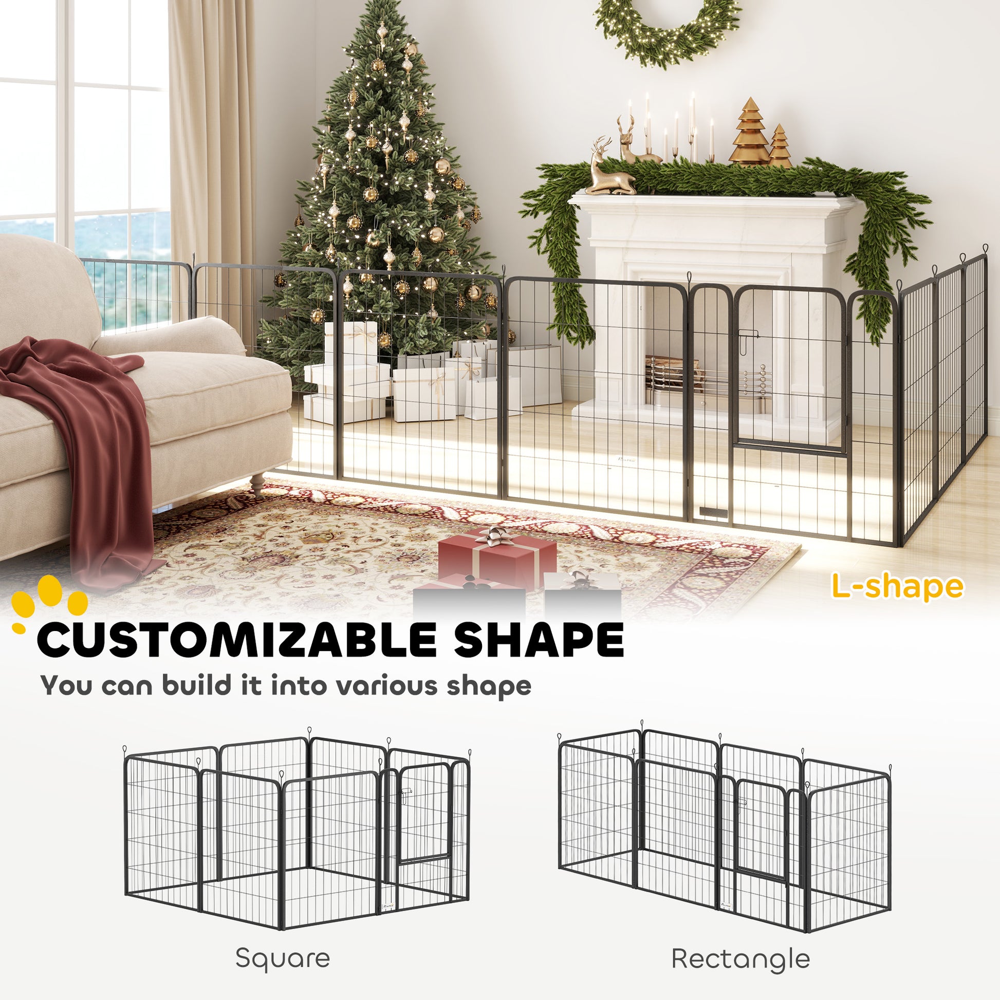 39" Dog Playpen Indoor Outdoor, Portable Foldable 8 Panels Pet Playpen with Door & Strap for Large Dogs