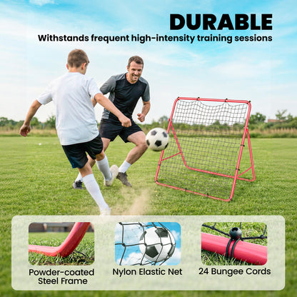 Soozier Soccer 5 Angles Adjustable Soccer Rebounder Net, Multi-Sport Training Bounce Back Net, Red