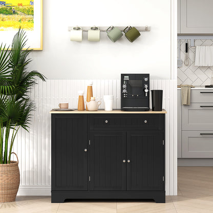 Modern Sideboard Cabinet, 41" Kitchen Buffet Cabinet with Drawer, Adjustable Shelf, 3 Doors for Dining Room, Black
