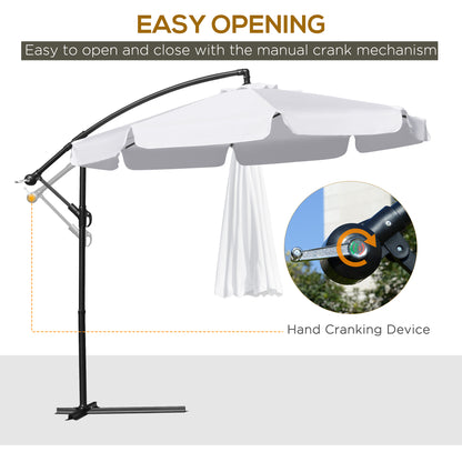 9FT Offset Hanging Patio Umbrella Cantilever Umbrella with Easy Tilt Adjustment, Cross Base and 8 Ribs for Backyard, Poolside, Lawn and Garden, White