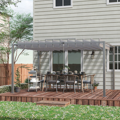12.8' x 9.7' Louvered Pergola with Retractable Roof, Metal Pergola for Lawn Garden Patio, Grey