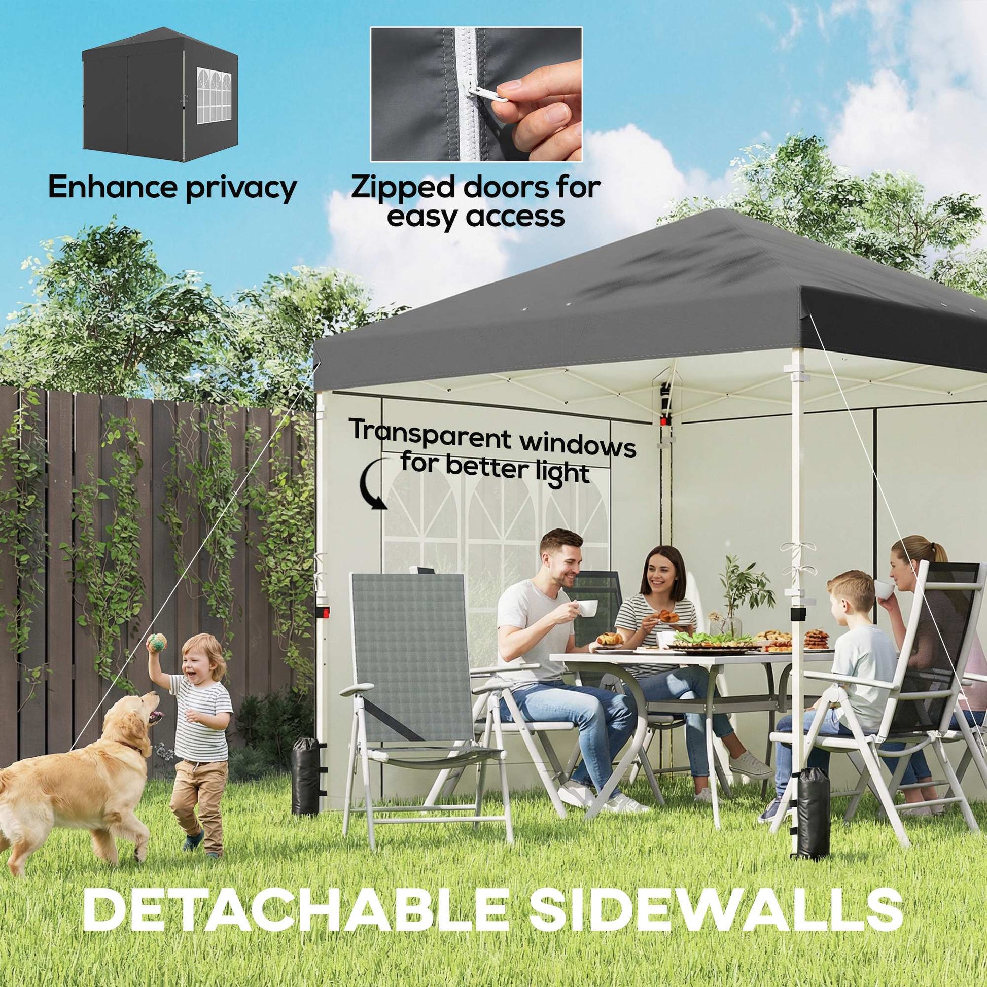 8.2 x 8.2 ft Pop Up Canopy Tent with 4 Sidewalls, UPF 50+ Outdoor Instant Canopy with Carry Bag, Dark Grey