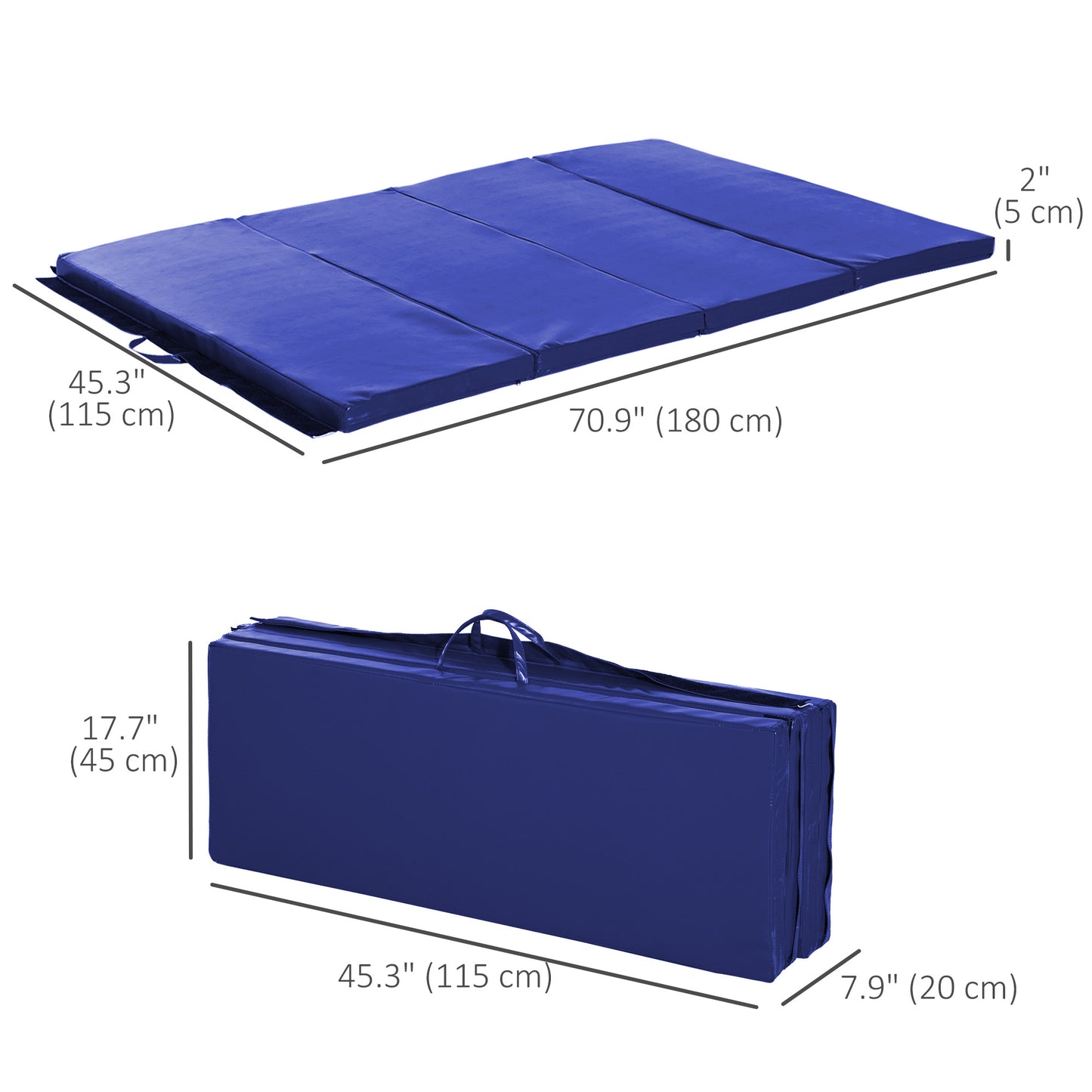 Soozier 4'x6'x2'' Folding Gymnastics Tumbling Mat, Exercise Mat with Carrying Handles for Yoga, MMA, Martial Arts, Stretching, Core Workouts, Blue
