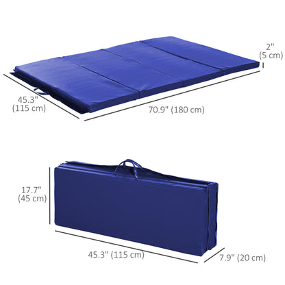 Soozier 4'x6'x2'' Folding Gymnastics Tumbling Mat, Exercise Mat with Carrying Handles for Yoga, MMA, Martial Arts, Stretching, Core Workouts, Blue