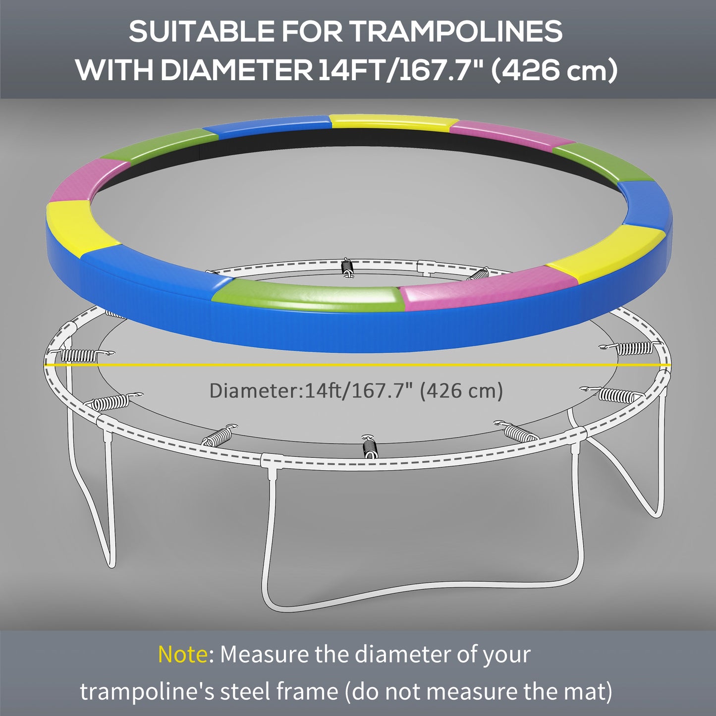 Soozier 14FT Trampoline Spring Cover, Trampoline Pad Replacement, Waterproof and Tear-Resistant, All-Weather Trampoline Accessories, Multi-Colored