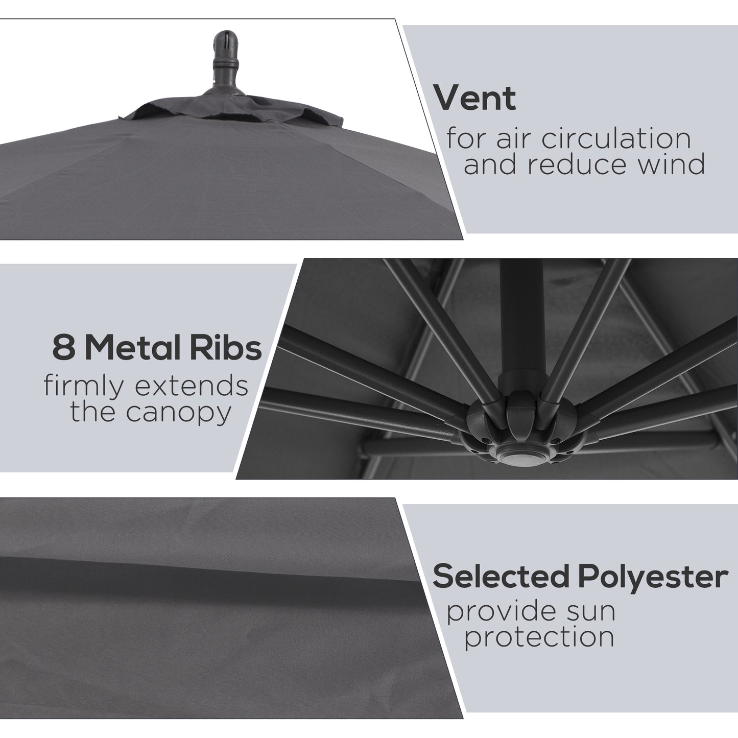 Φ10' Deluxe Patio Umbrella Outdoor Market Parasol Banana Hanging Offset Sunshade Crank Cross Base Grey